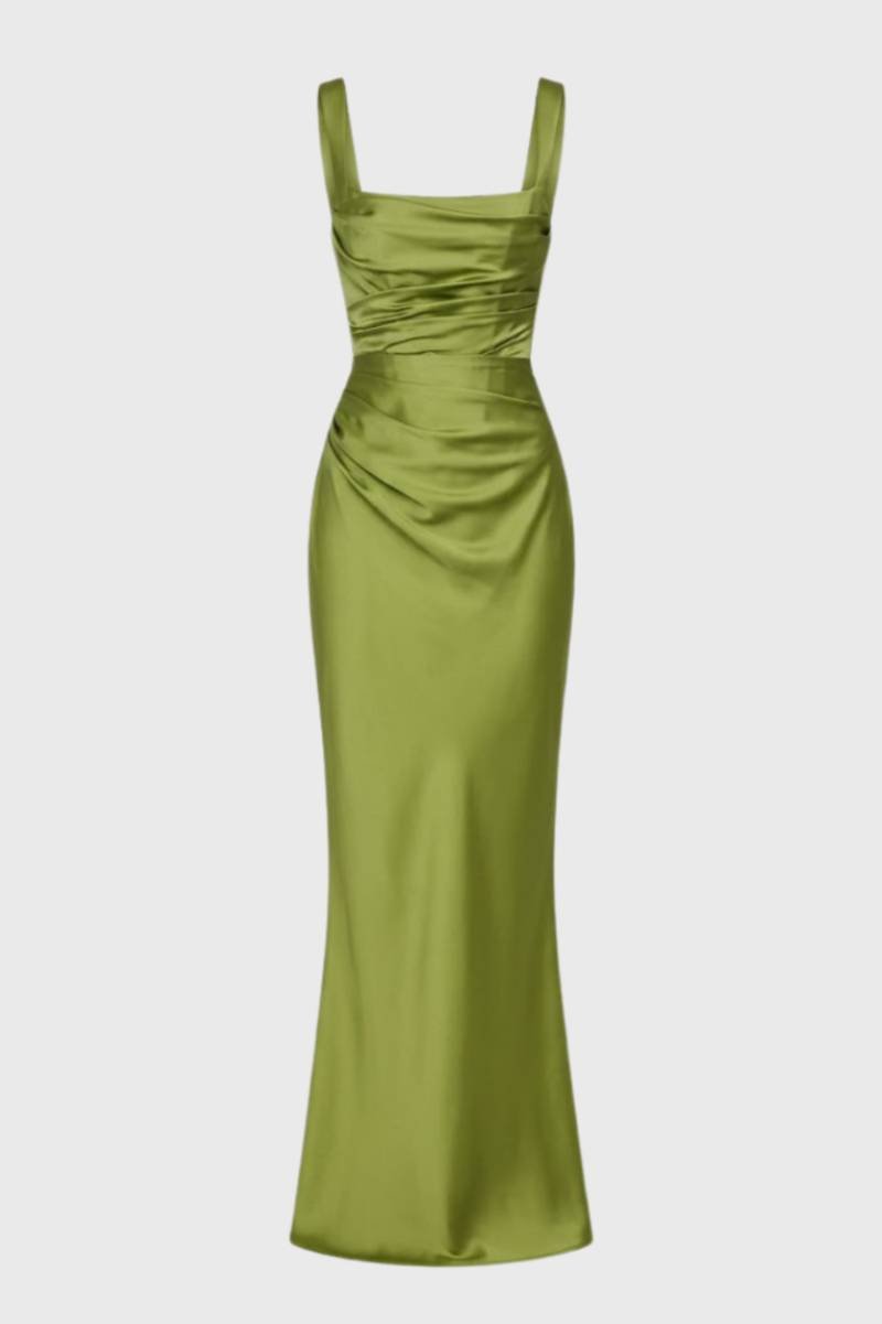 Women's Long Mermaid Dress – Fluid Satin Fabric with Draped Effect