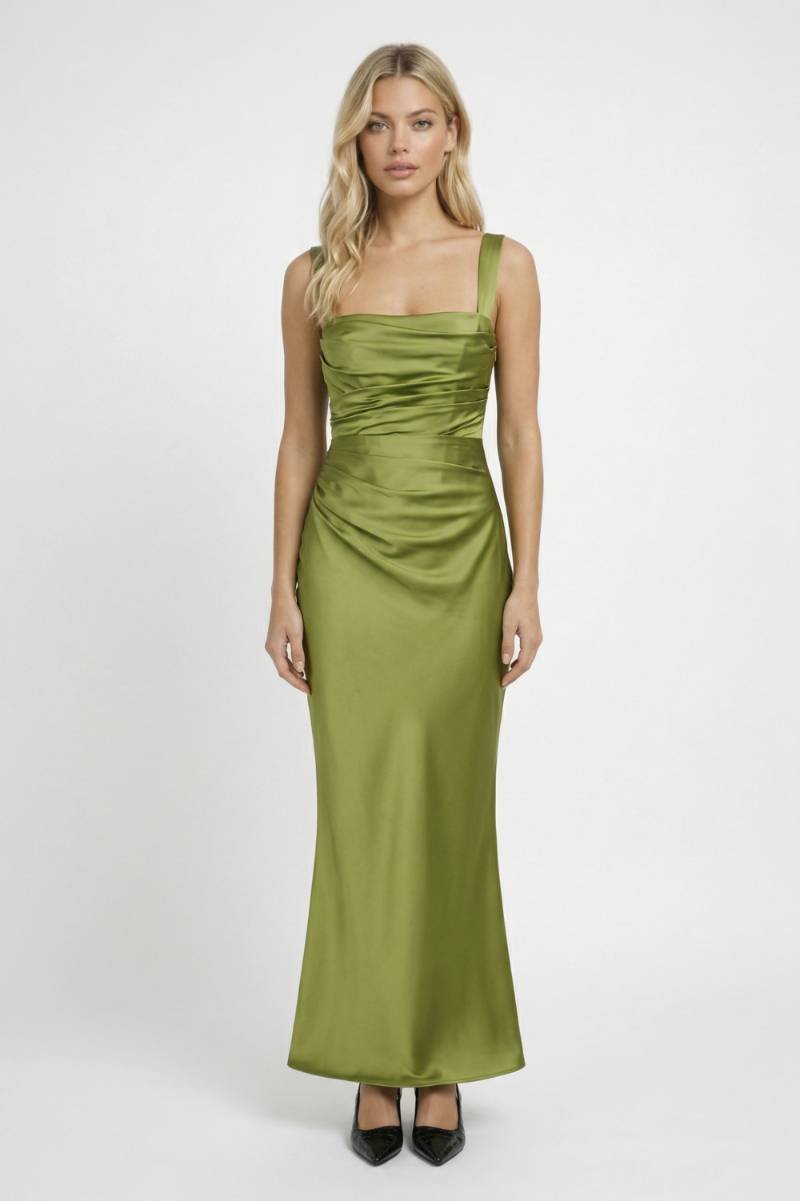 Women's Long Mermaid Dress – Fluid Satin Fabric with Draped Effect