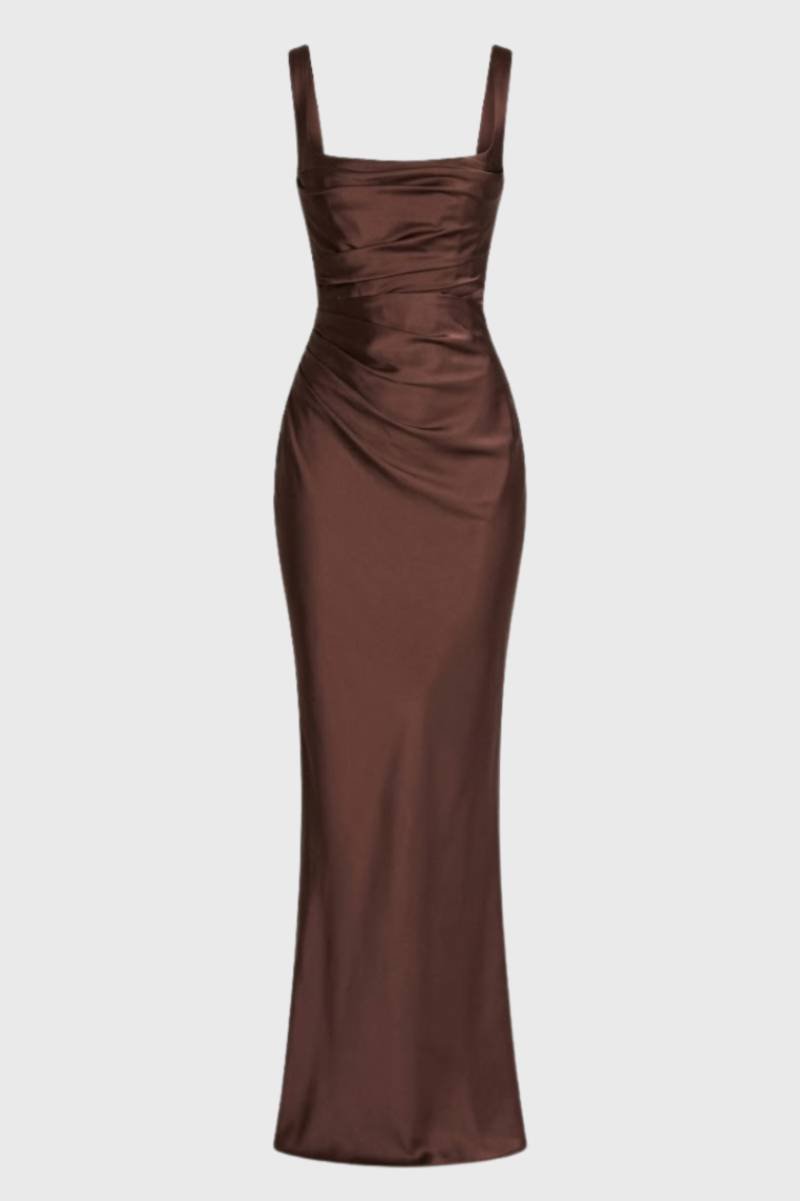 Women's Long Mermaid Dress – Fluid Satin Fabric with Draped Effect