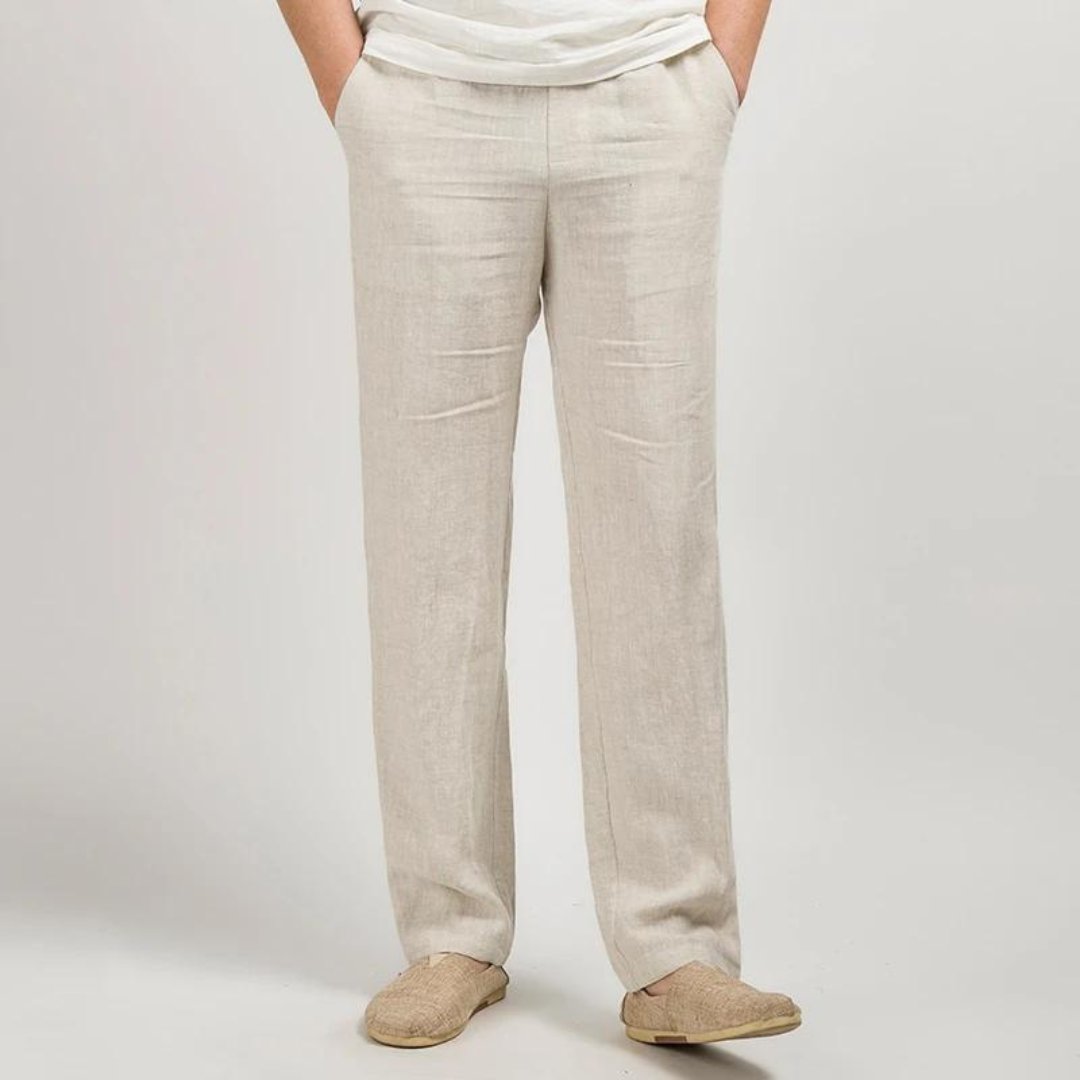 Men's Linen Trousers – Straight-Leg Relaxed Fit with Elasticated Waist