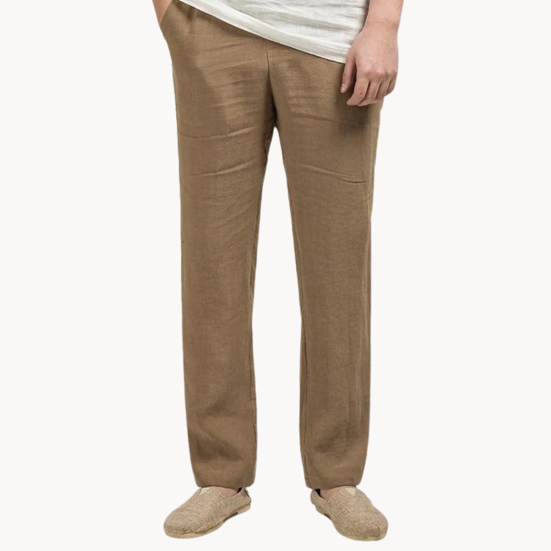 Men's Linen Trousers – Straight-Leg Relaxed Fit with Elasticated Waist