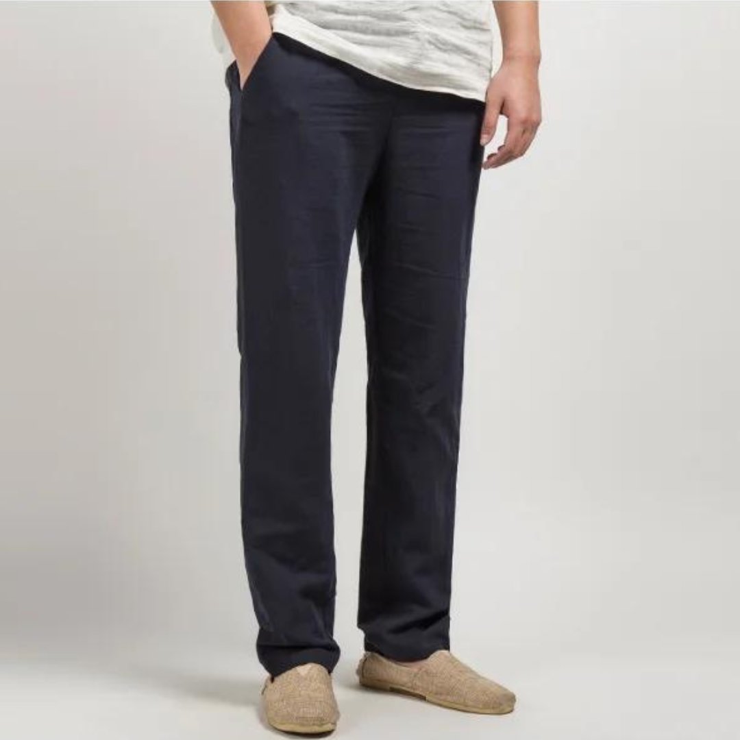 Men's Linen Trousers – Straight-Leg Relaxed Fit with Elasticated Waist