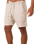 Men's Linen Shorts – Turn-Up Hem, Adjustable Drawstring, Mid-Length