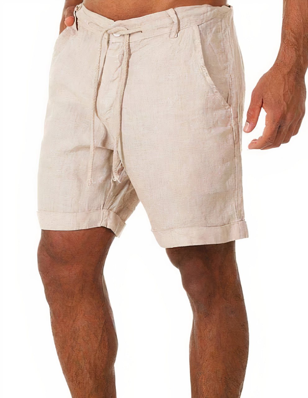 Men's Linen Shorts – Turn-Up Hem, Adjustable Drawstring, Mid-Length