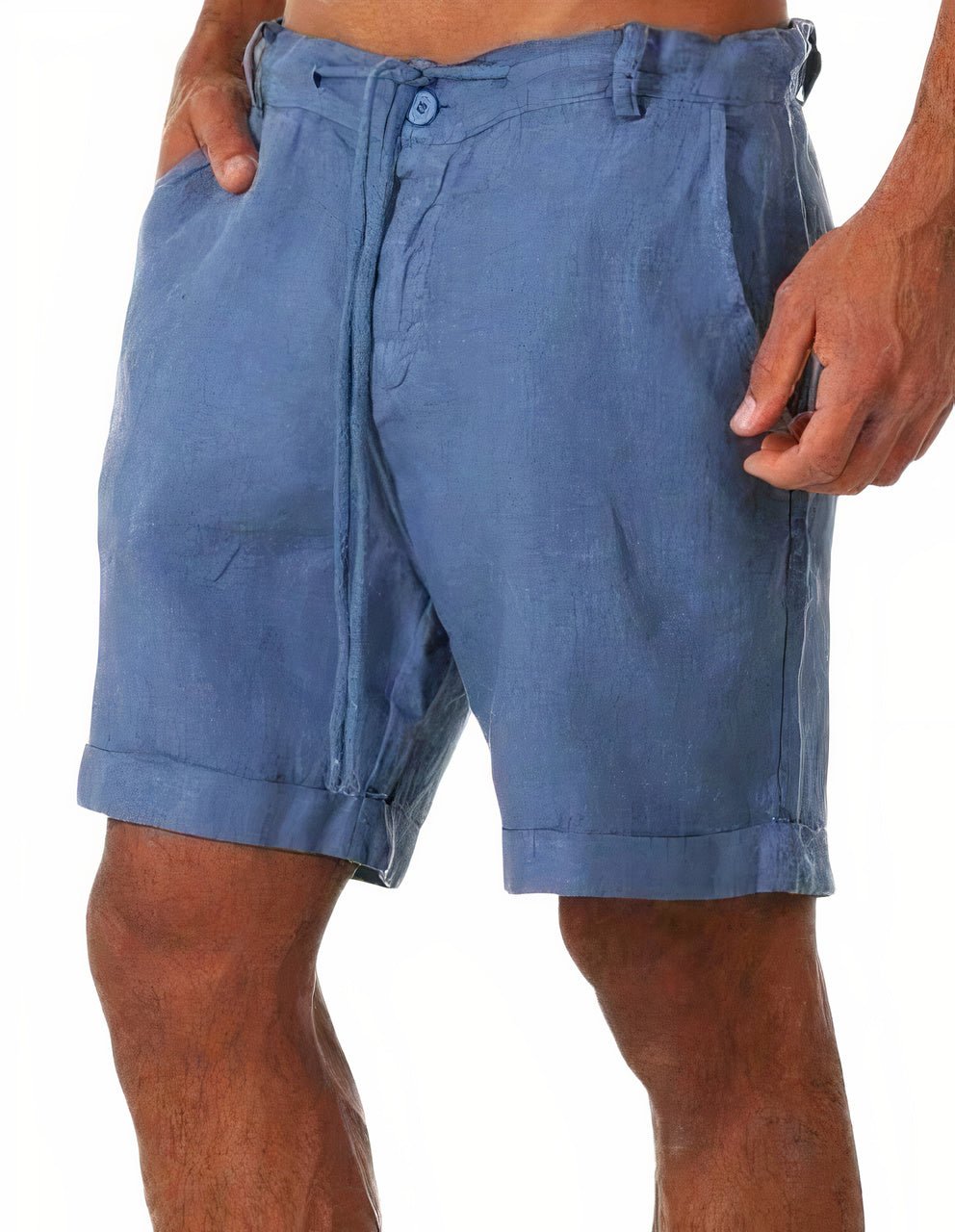 Men's Linen Shorts – Turn-Up Hem, Adjustable Drawstring, Mid-Length