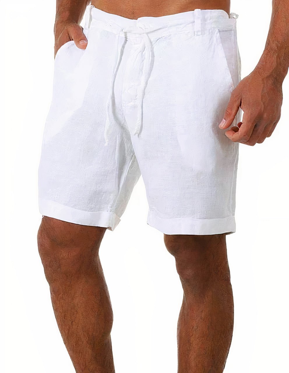 Men's Linen Shorts – Turn-Up Hem, Adjustable Drawstring, Mid-Length