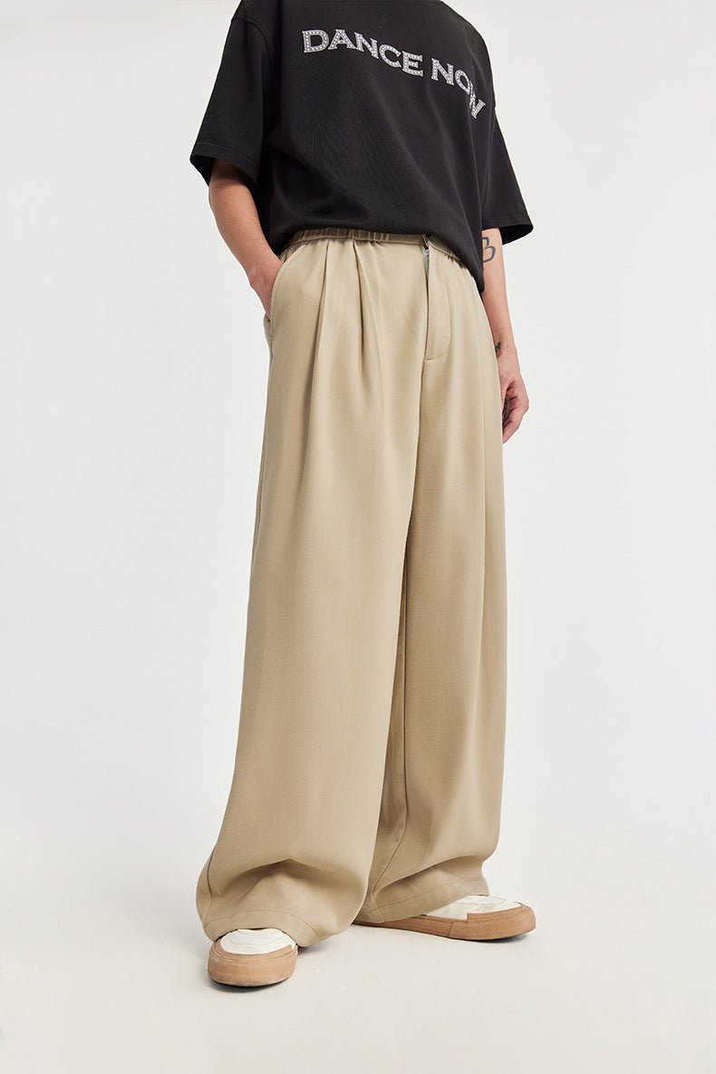 Men's Wide Leg Trousers – Relaxed Fit with Pleats and Elastic Waist