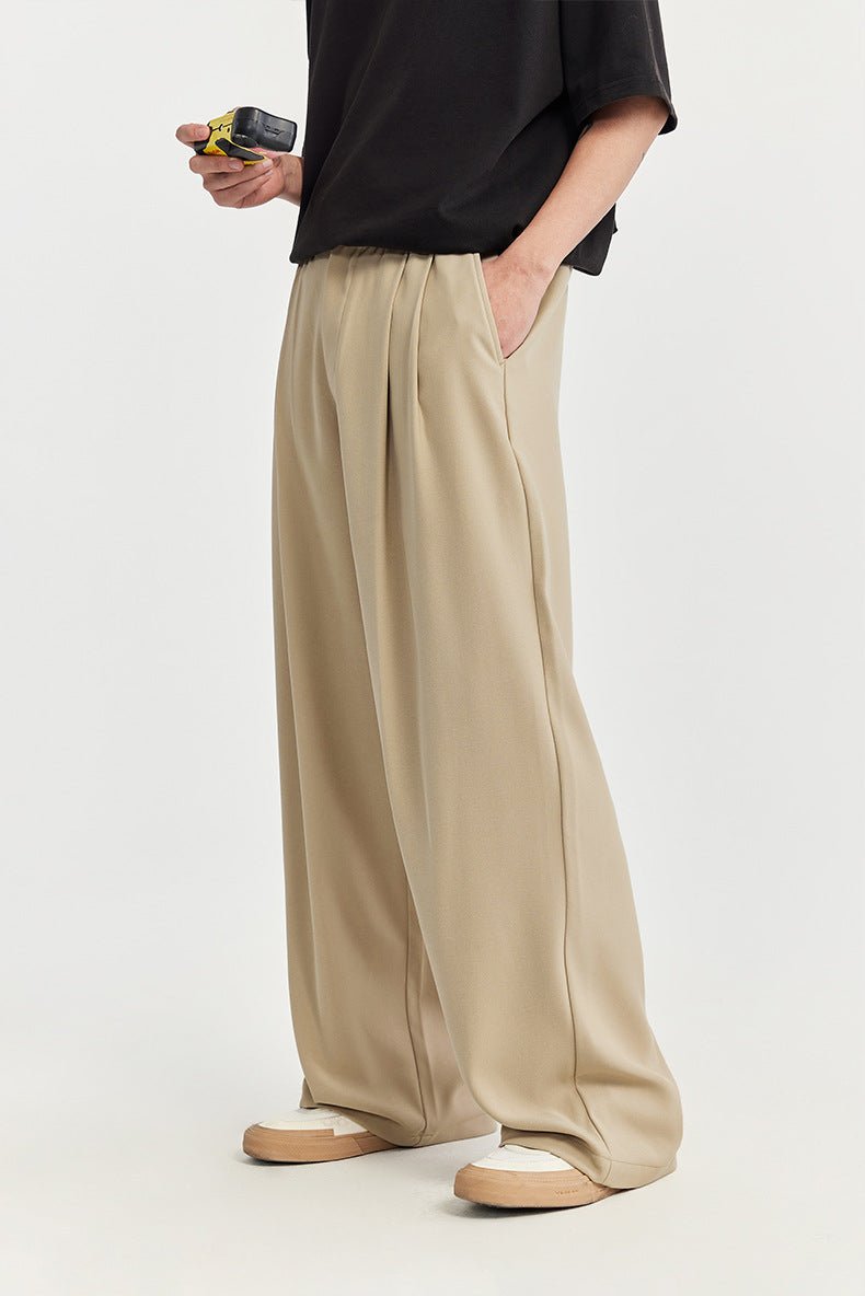 Men's Wide Leg Trousers – Relaxed Fit with Pleats and Elastic Waist