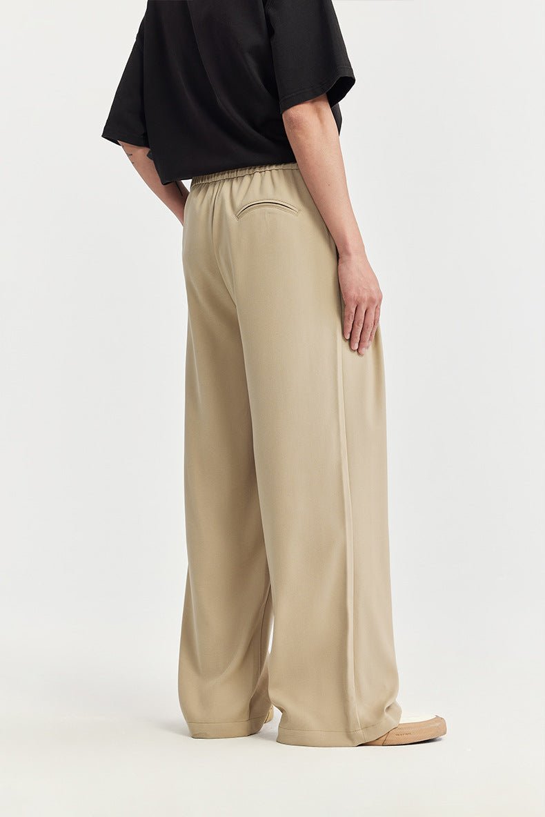 Men's Wide Leg Trousers – Relaxed Fit with Pleats and Elastic Waist