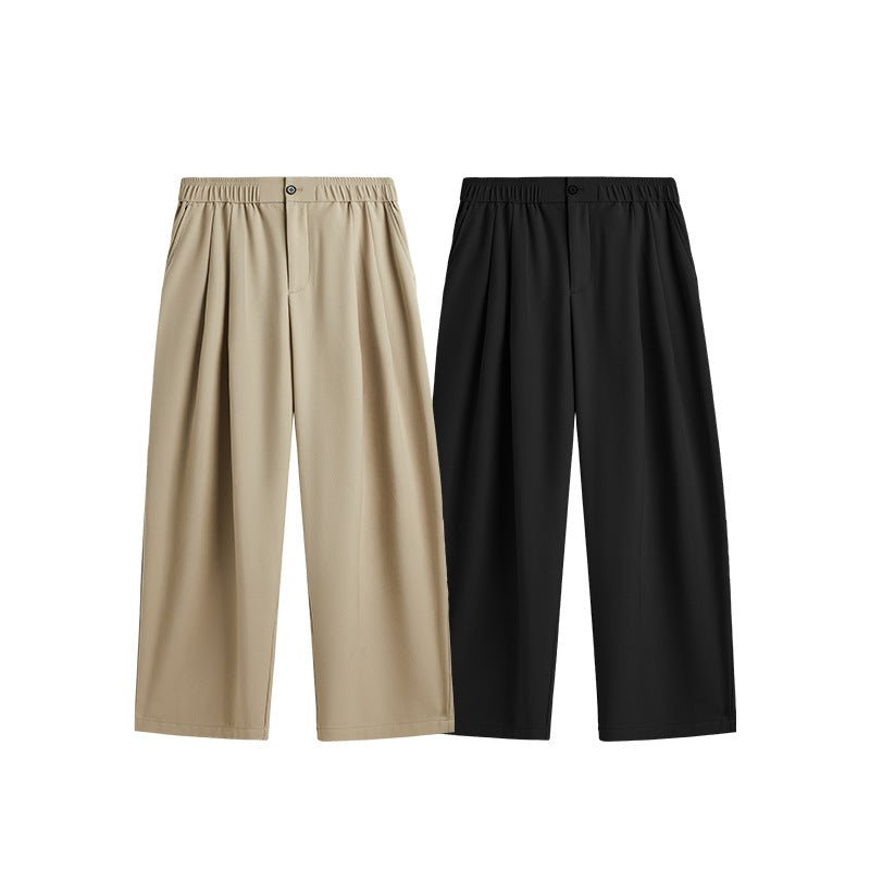 Men's Wide Leg Trousers – Relaxed Fit with Pleats and Elastic Waist