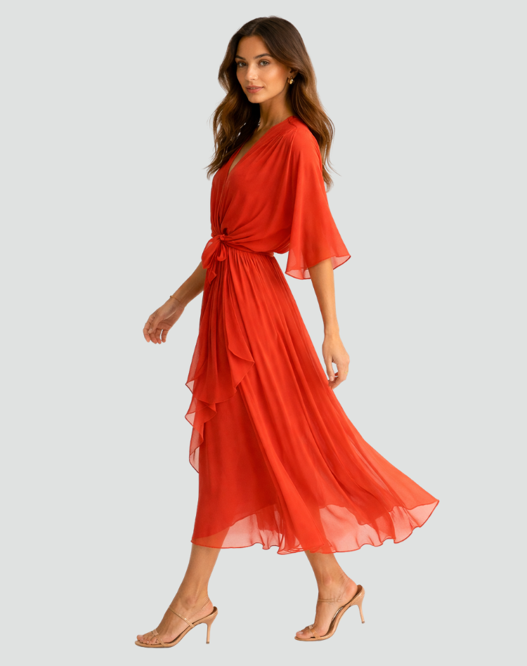 Women's Midi Wrap Dress – Flowing Silhouette for Occasions