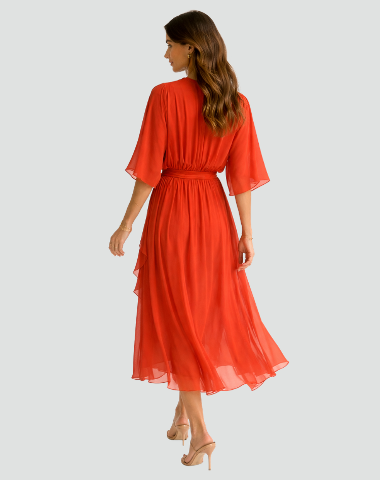 Women's Midi Wrap Dress – Flowing Silhouette for Occasions
