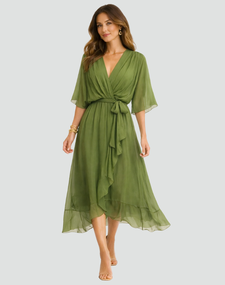 Women's Midi Wrap Dress – Flowing Silhouette for Occasions