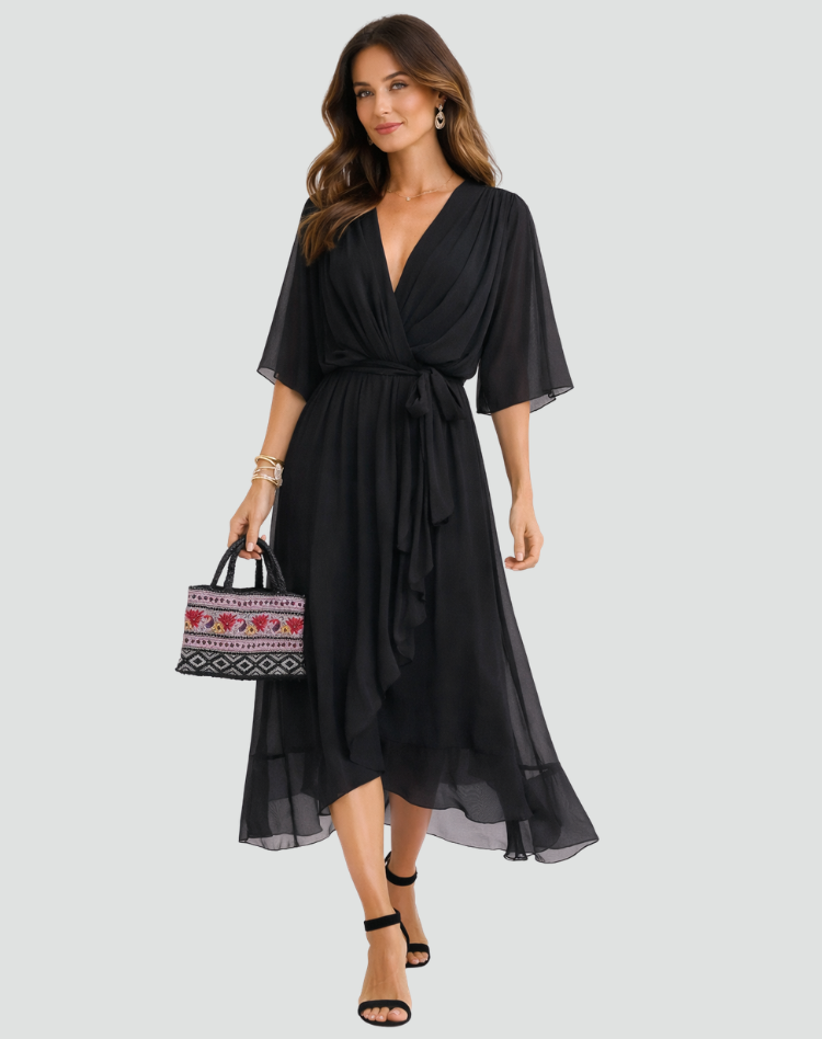 Women's Midi Wrap Dress – Flowing Silhouette for Occasions