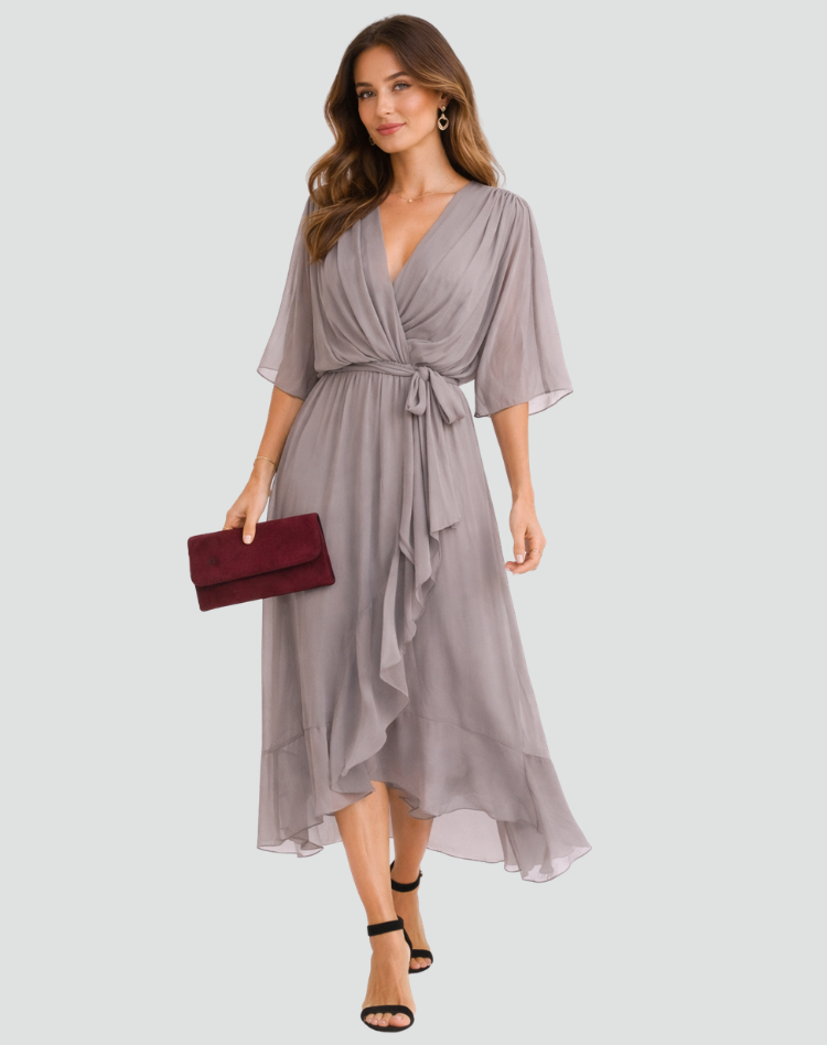 Women's Midi Wrap Dress – Flowing Silhouette for Occasions