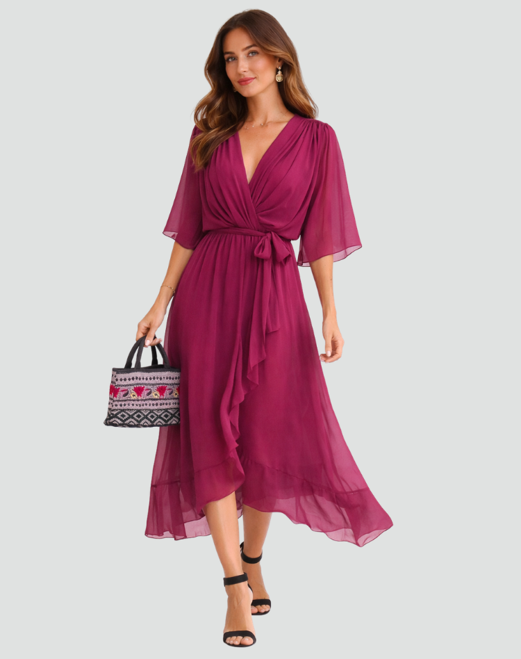 Women's Midi Wrap Dress – Flowing Silhouette for Occasions