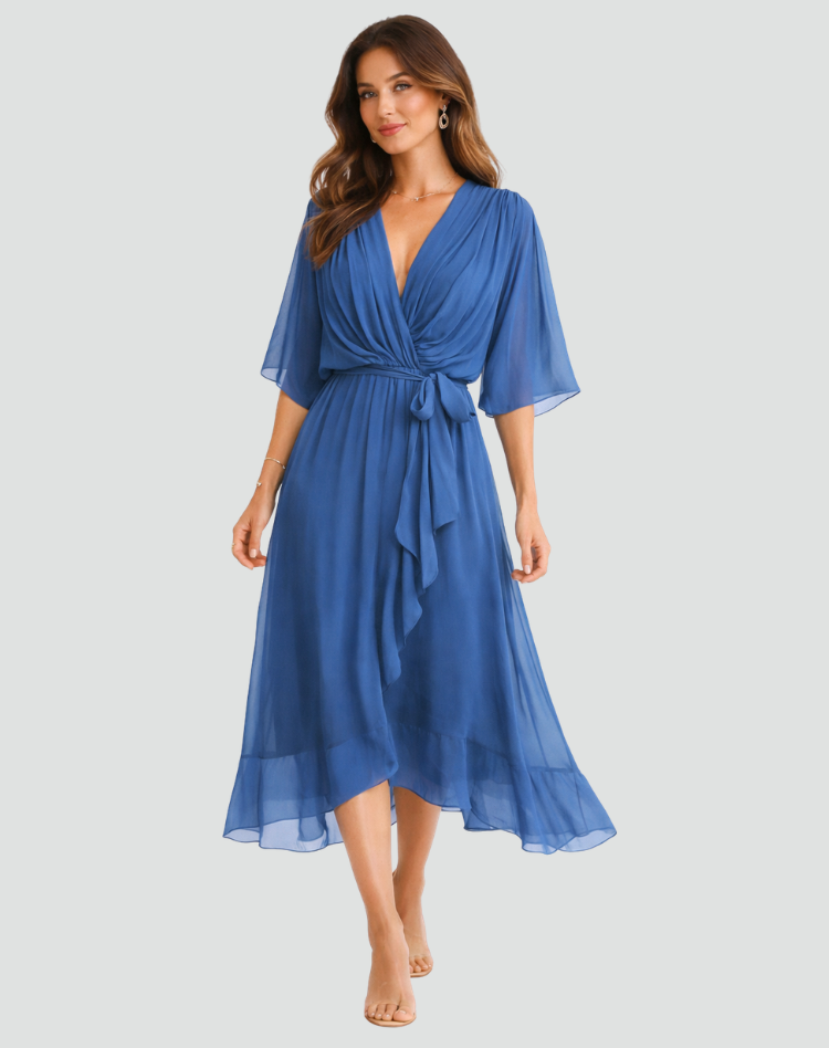 Women's Midi Wrap Dress – Flowing Silhouette for Occasions