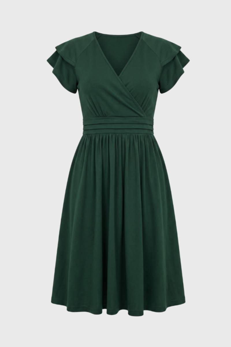 Women's Midi Wrap Dress – Butterfly Sleeves and Flattering Fit