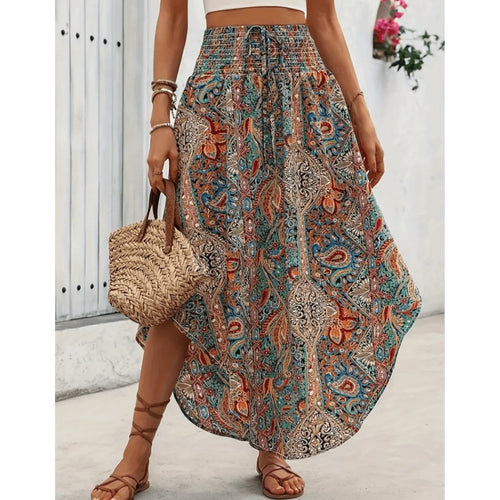 Bohemian Printed Long Skirt for Women – High Waist Flowing