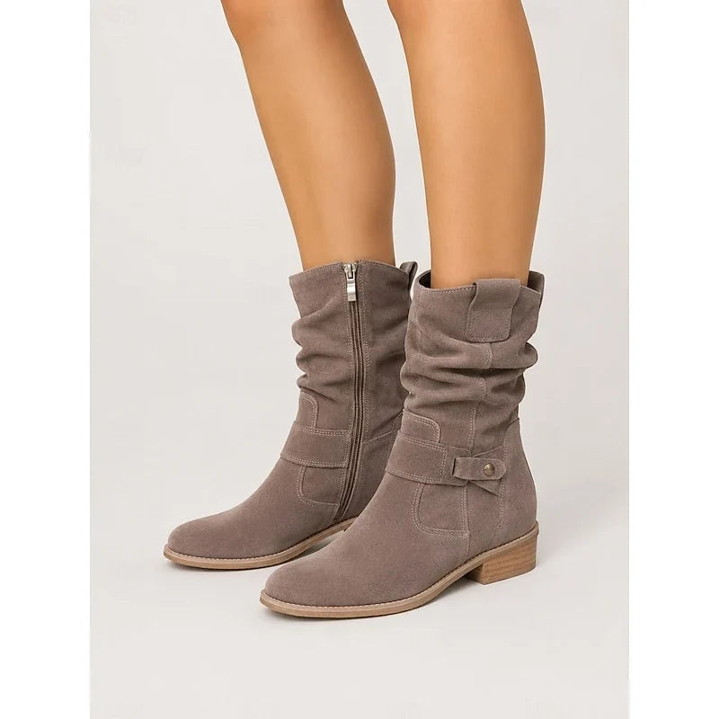Women's Faux-Suede Ankle Boots – Flexible Line, Block Heel