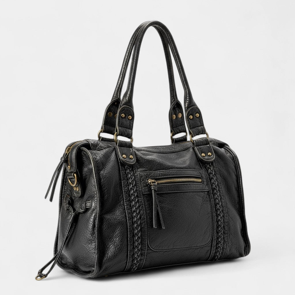 Genuine Leather Women's Handbag – Braided Detail