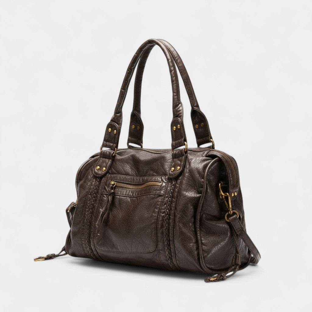 Genuine Leather Women's Handbag – Braided Detail