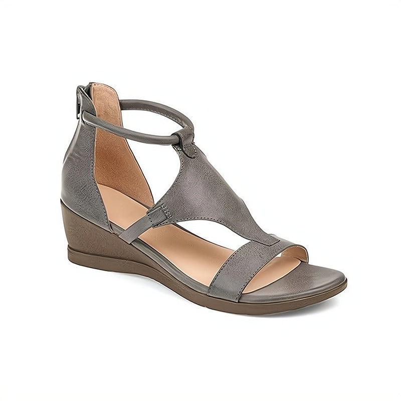 Women's Orthopaedic Leather Wedge Sandals – Straps Zip Fastening