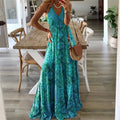 Women's Bohemian Lightweight Maxi Dress – Flowing High-Waist V-Neck Silhouette