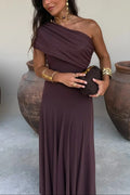 Women's Long Dress with Bare Shoulders – Ruched Bustier and Sheer Skirt