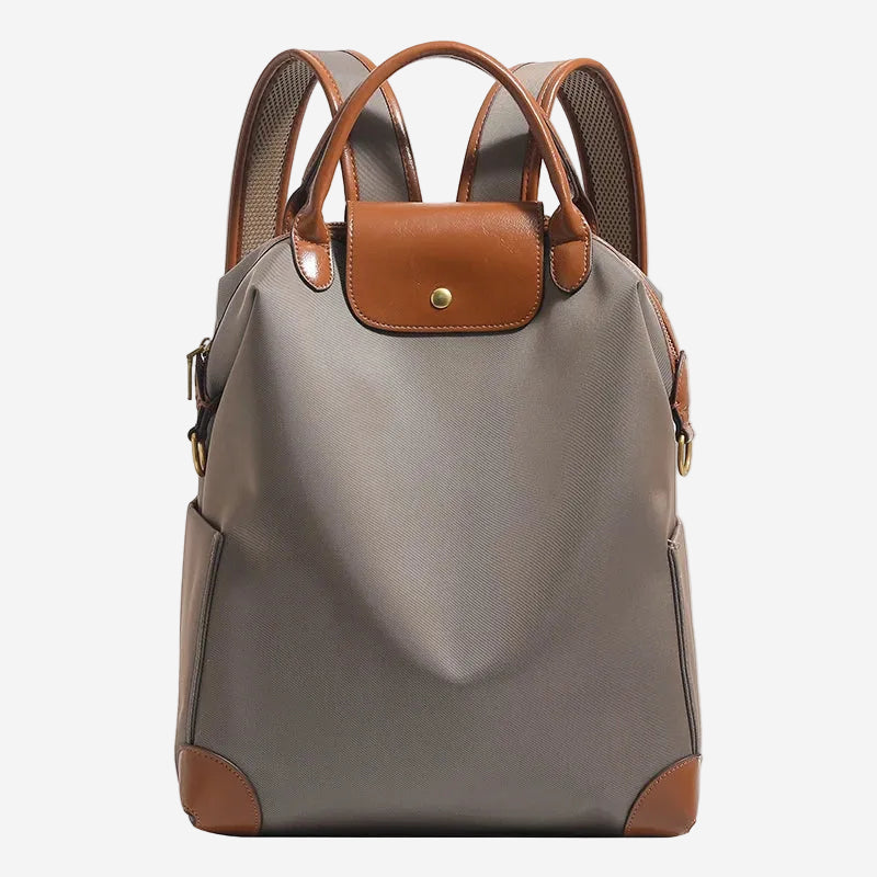 Women's Backpack – Leather Trim, Flap & Gold-Tone Hardware Two-Tone