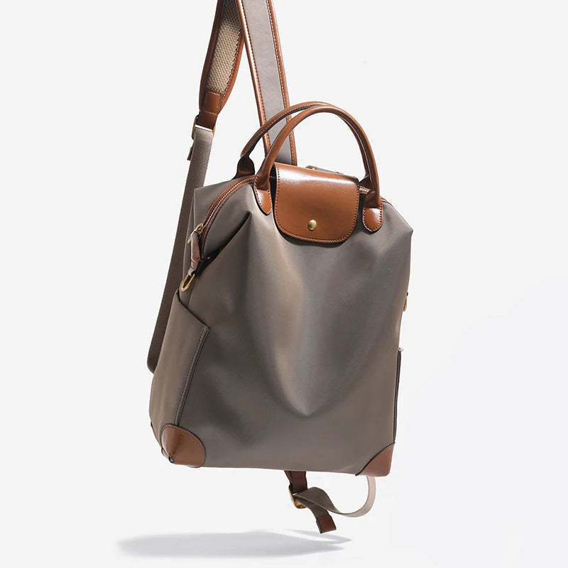 Women's Backpack – Leather Trim, Flap & Gold-Tone Hardware Two-Tone