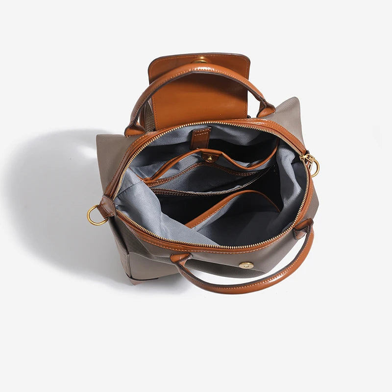 Women's Backpack – Leather Trim, Flap & Gold-Tone Hardware Two-Tone