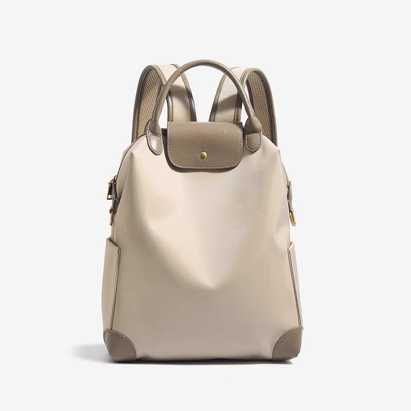 Women's Backpack – Leather Trim, Flap & Gold-Tone Hardware Two-Tone