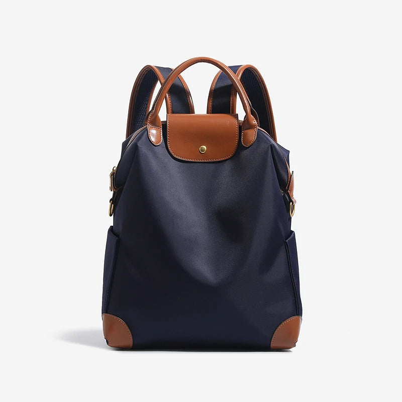 Women's Backpack – Leather Trim, Flap & Gold-Tone Hardware Two-Tone