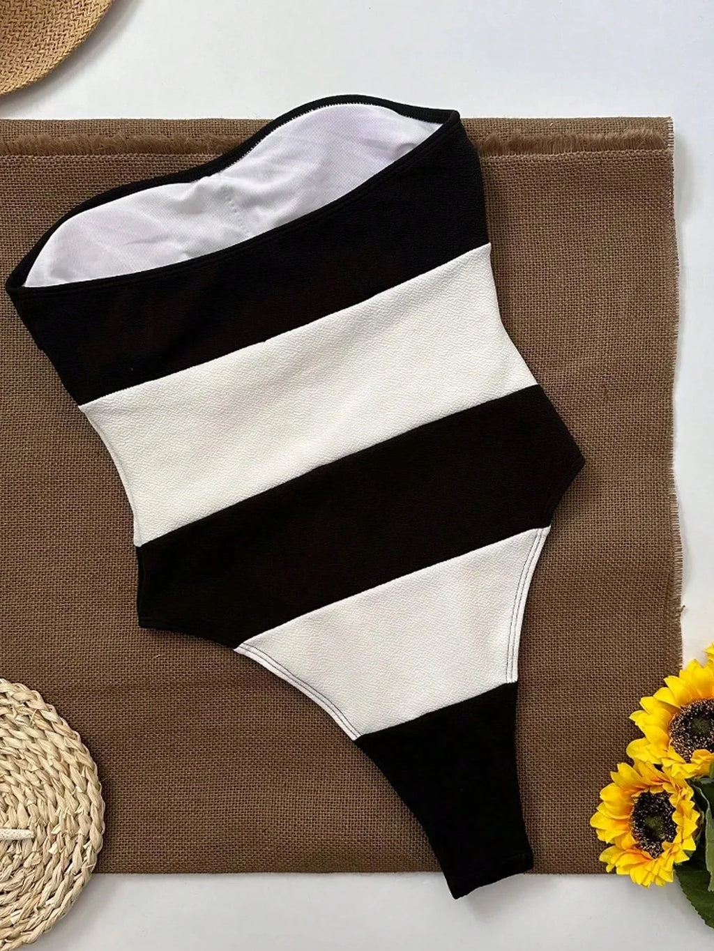 Women's One-Piece Swimsuit – High-Waisted Bustier with Panels