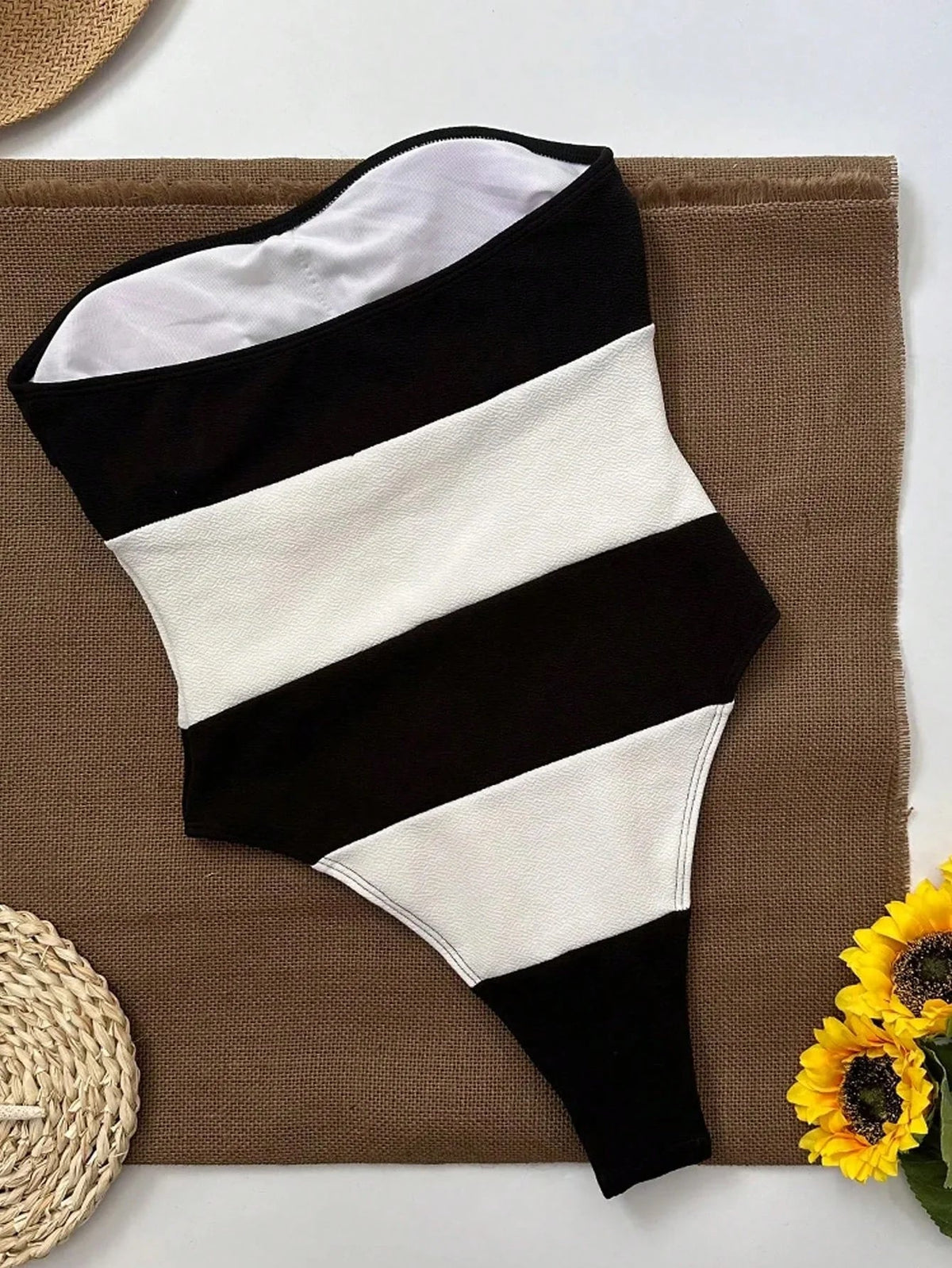 Women's One-Piece Swimsuit – High-Waisted Bustier with Panels