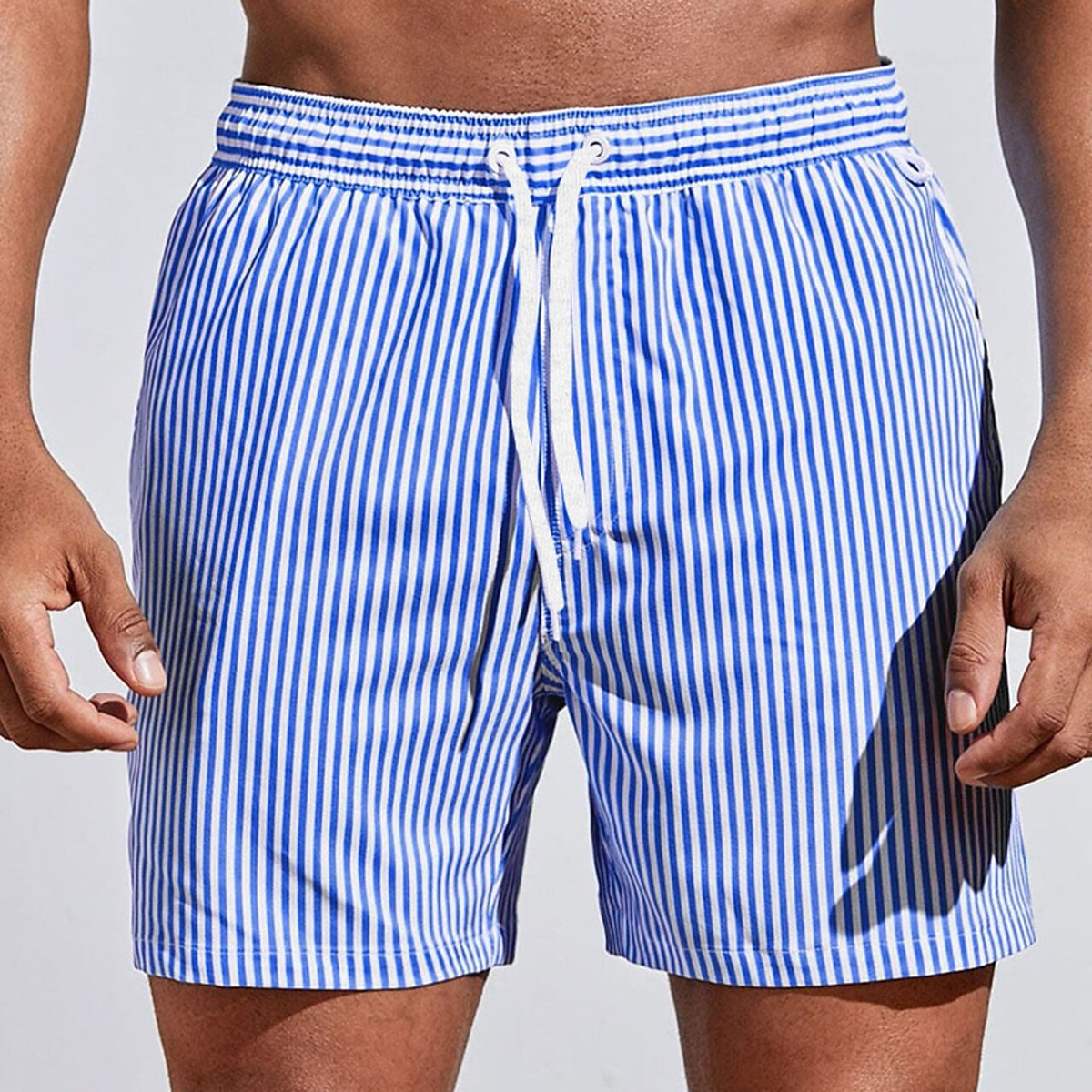 Men's Lightweight Striped Swim Shorts – Quick-Drying Elasticated Waist