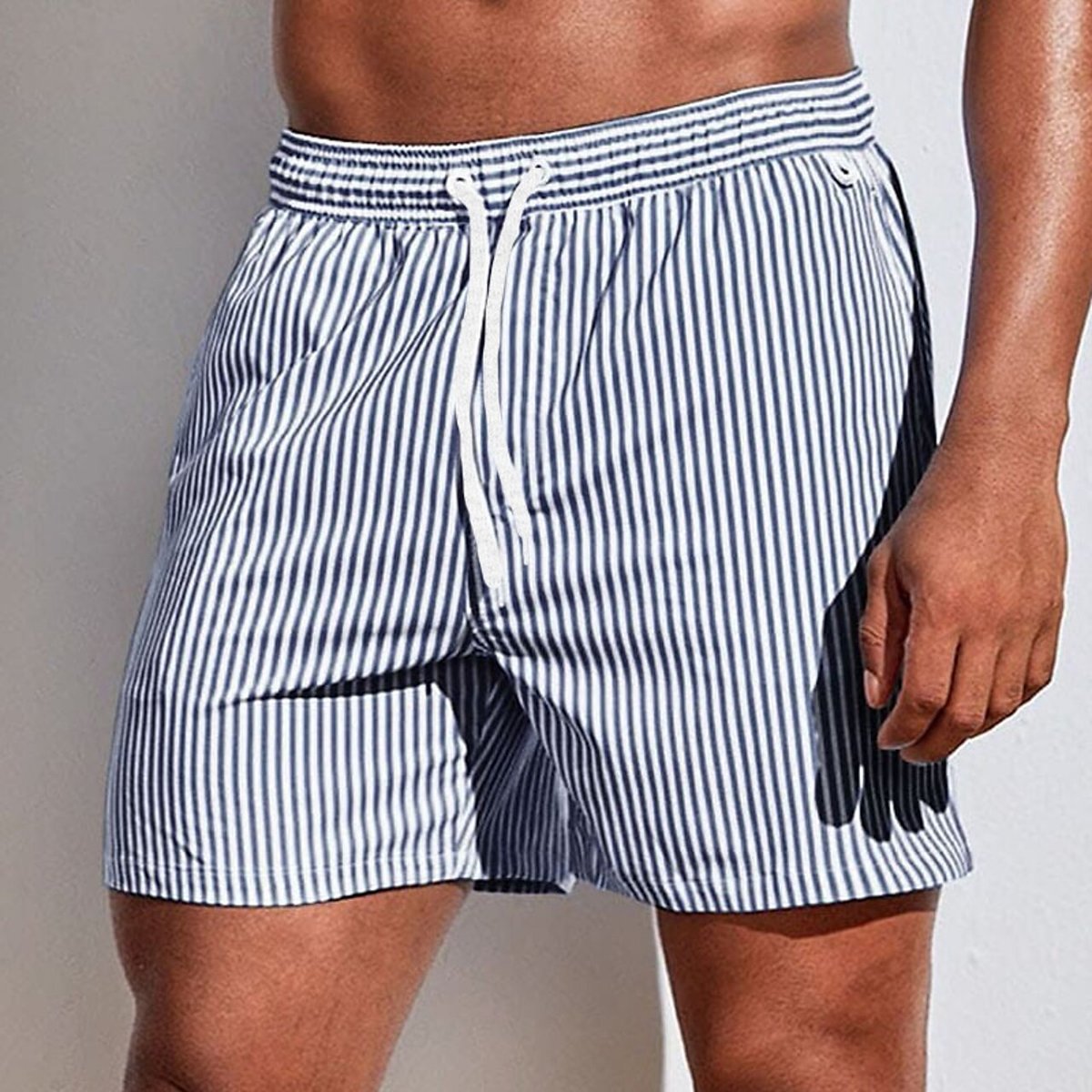 Men's Lightweight Striped Swim Shorts – Quick-Drying Elasticated Waist