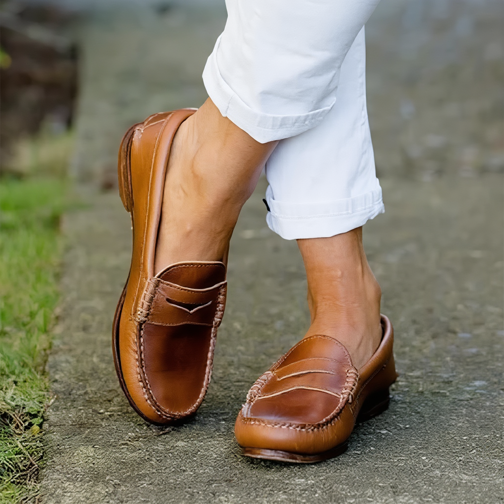 Women's Orthopaedic Leather Loafers – Easy Slip-On, Low-Cut Fit