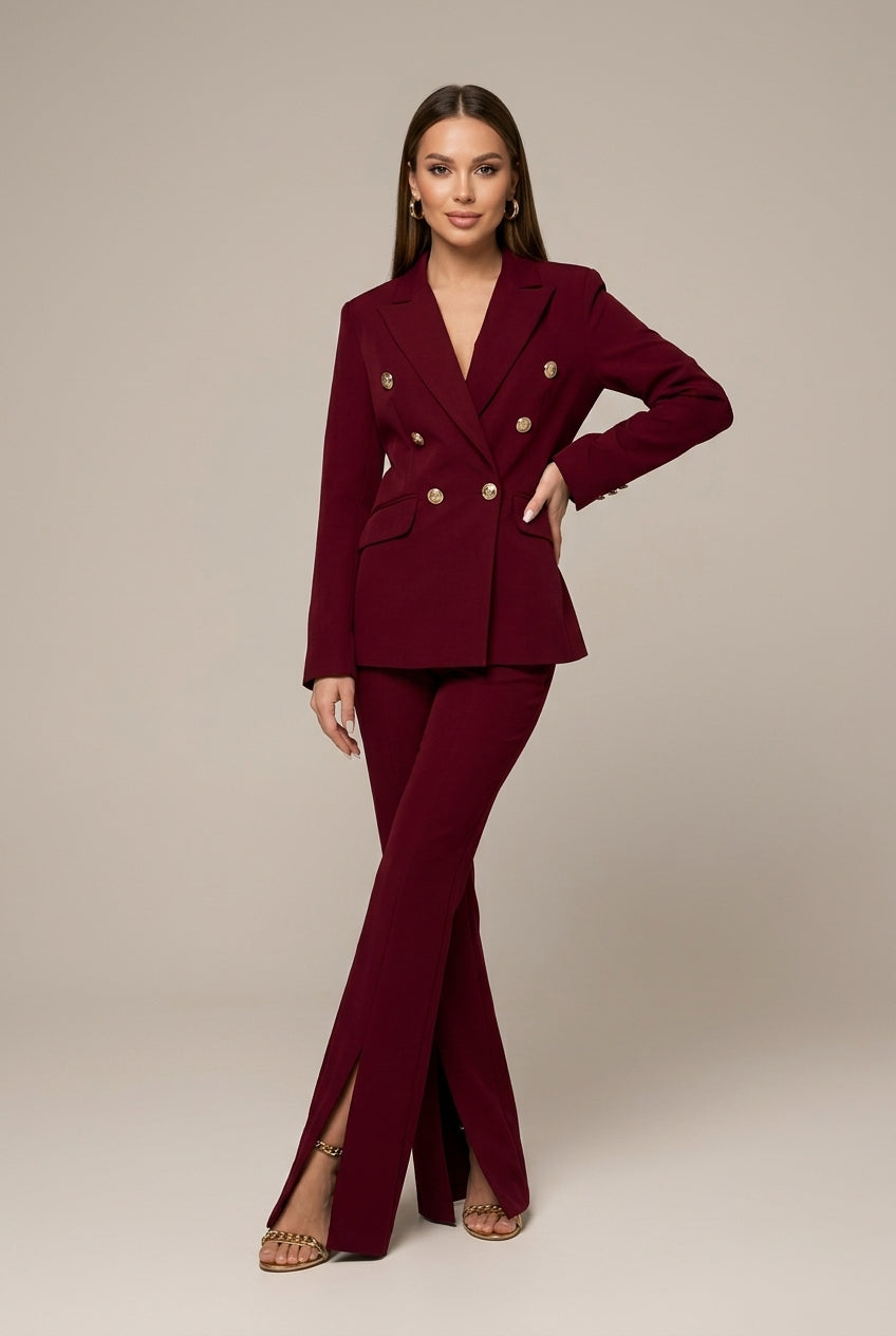 Women's Double-Breasted Suit – V-Neck Blazer & Flared Pants