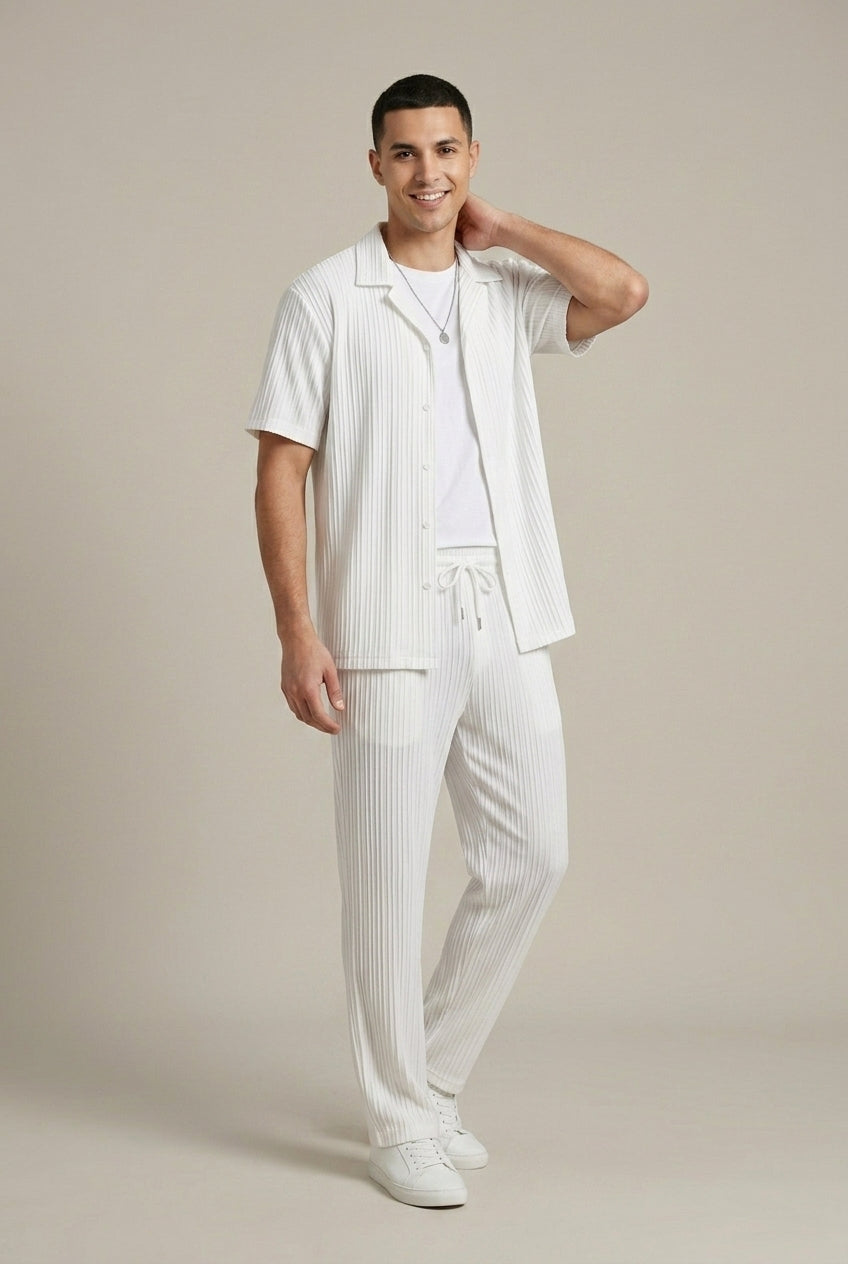 Men's Two-Piece Set – Textured Shirt and Drawstring Pants
