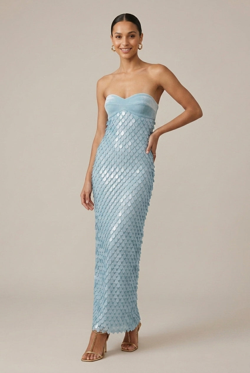 Women's Long Sequin Dress – Strapless Heart-Shaped Bustier