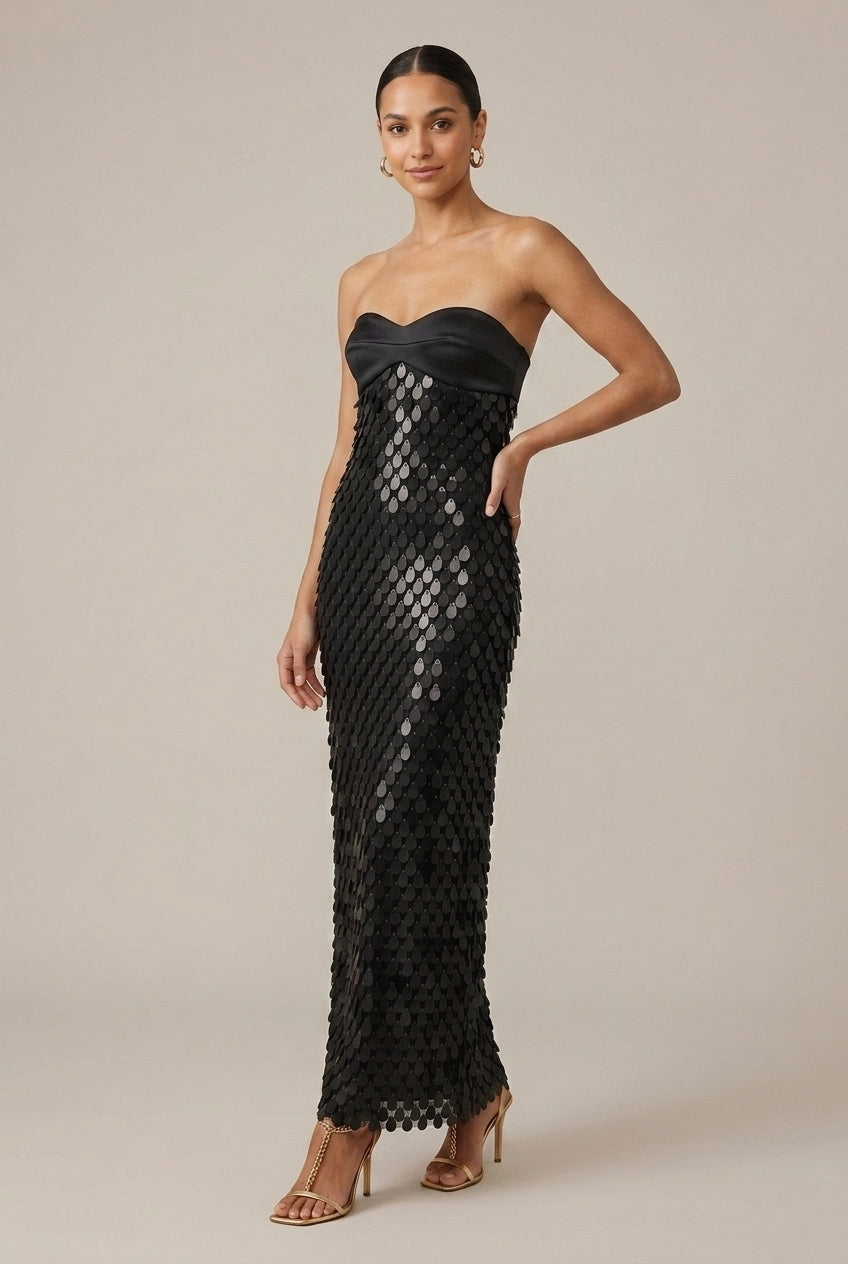 Women's Long Sequin Dress – Strapless Heart-Shaped Bustier