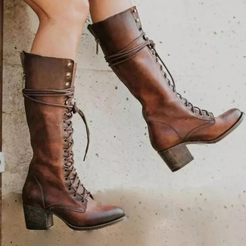 Women’s Boots with Wide Heels – High Shaft in European Style