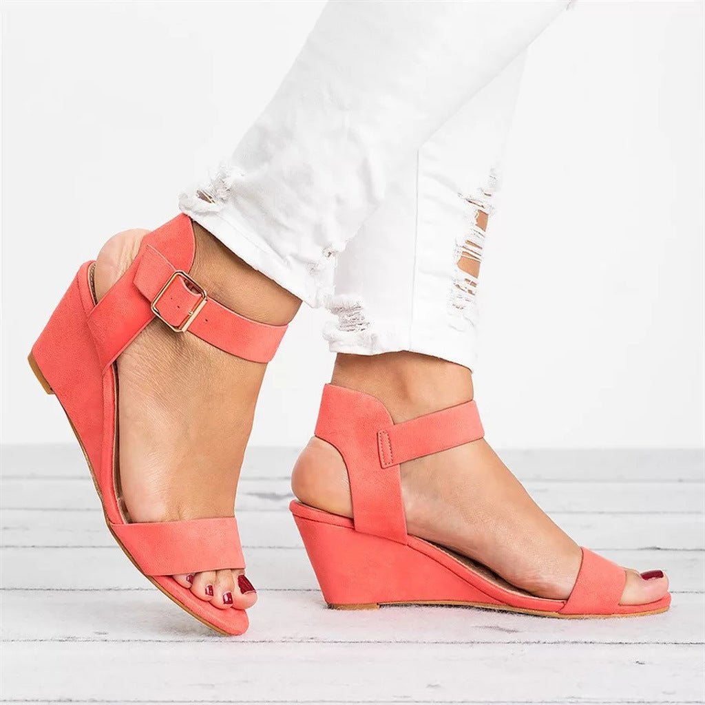 Women's Wedge Heel Sandals – Elastic Ankle Strap & Open Toe