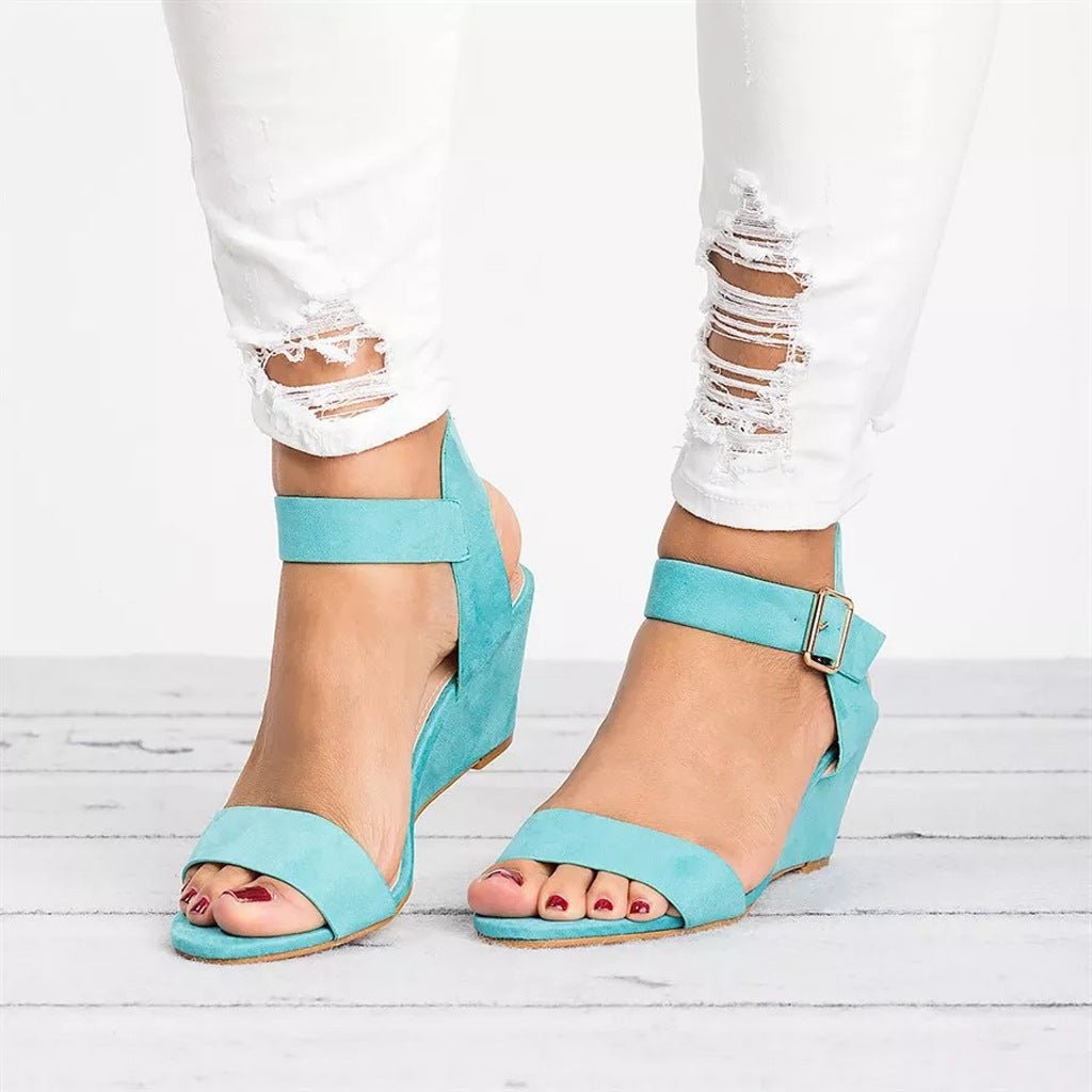 Women's Wedge Heel Sandals – Elastic Ankle Strap & Open Toe