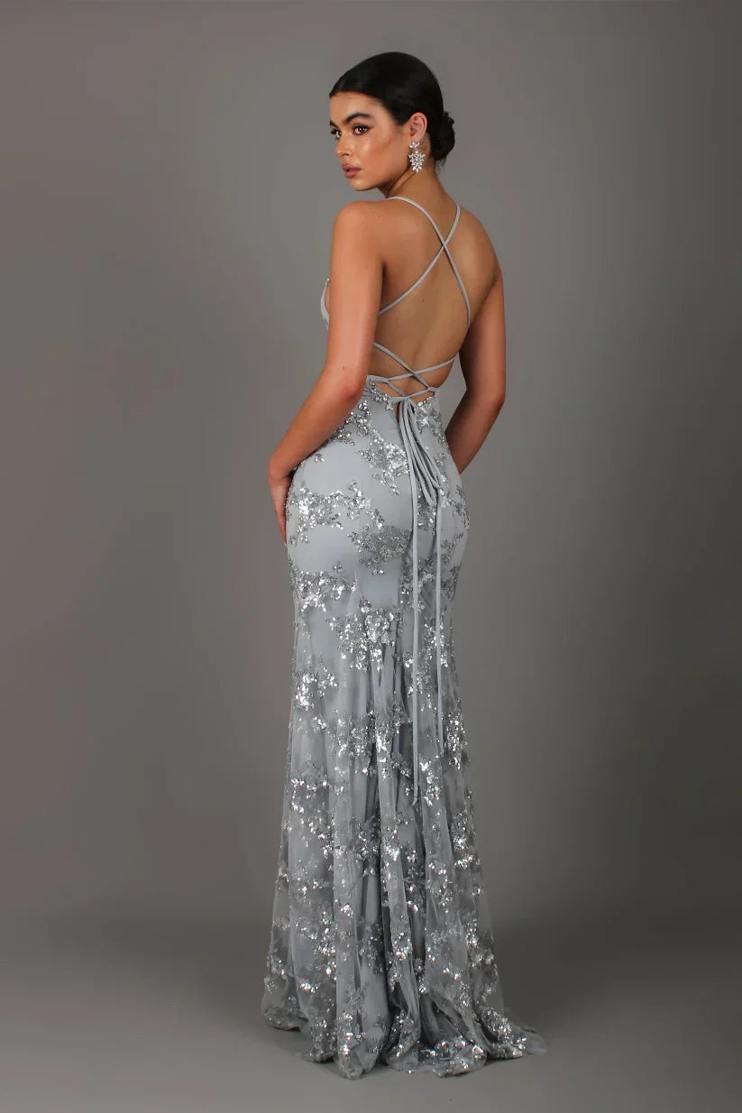 Women’s Sequin Maxi Dress – Sculpting Open-Back Elegance