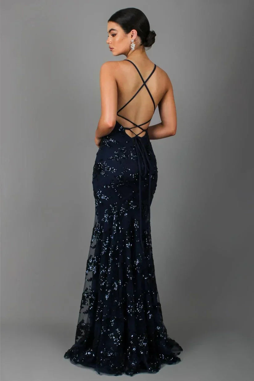 Women’s Sequin Maxi Dress – Sculpting Open-Back Elegance
