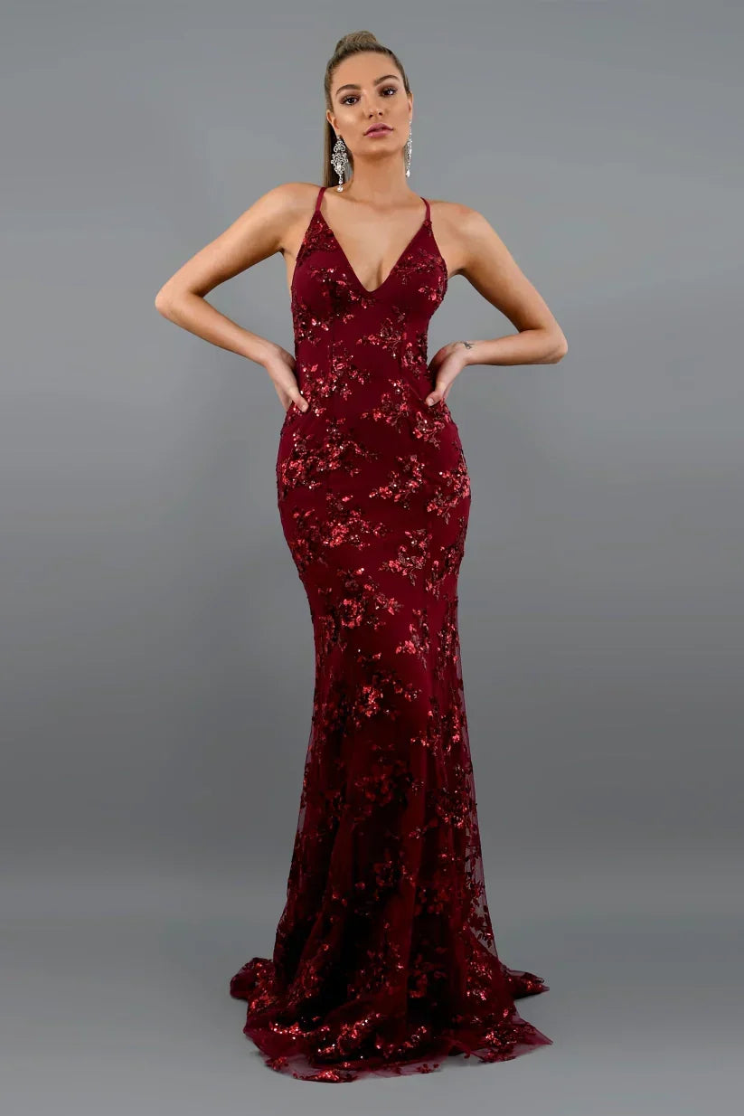 Women’s Sequin Maxi Dress – Sculpting Open-Back Elegance