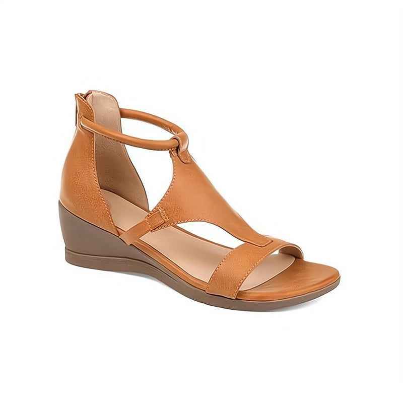 Women's Orthopaedic Leather Wedge Sandals – Straps Zip Fastening